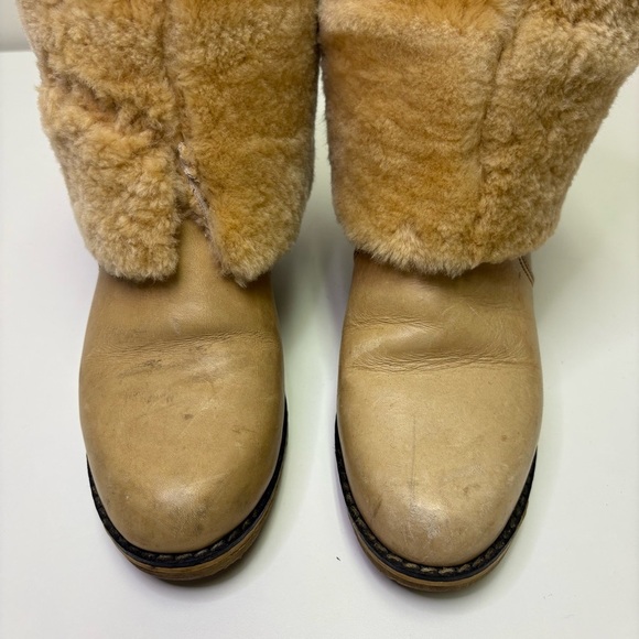Blondo 70’s Vintage Women’s 9 Shearling Leather Sheepskin Boots Stacked Heel Rad - Picture 8 of 16
